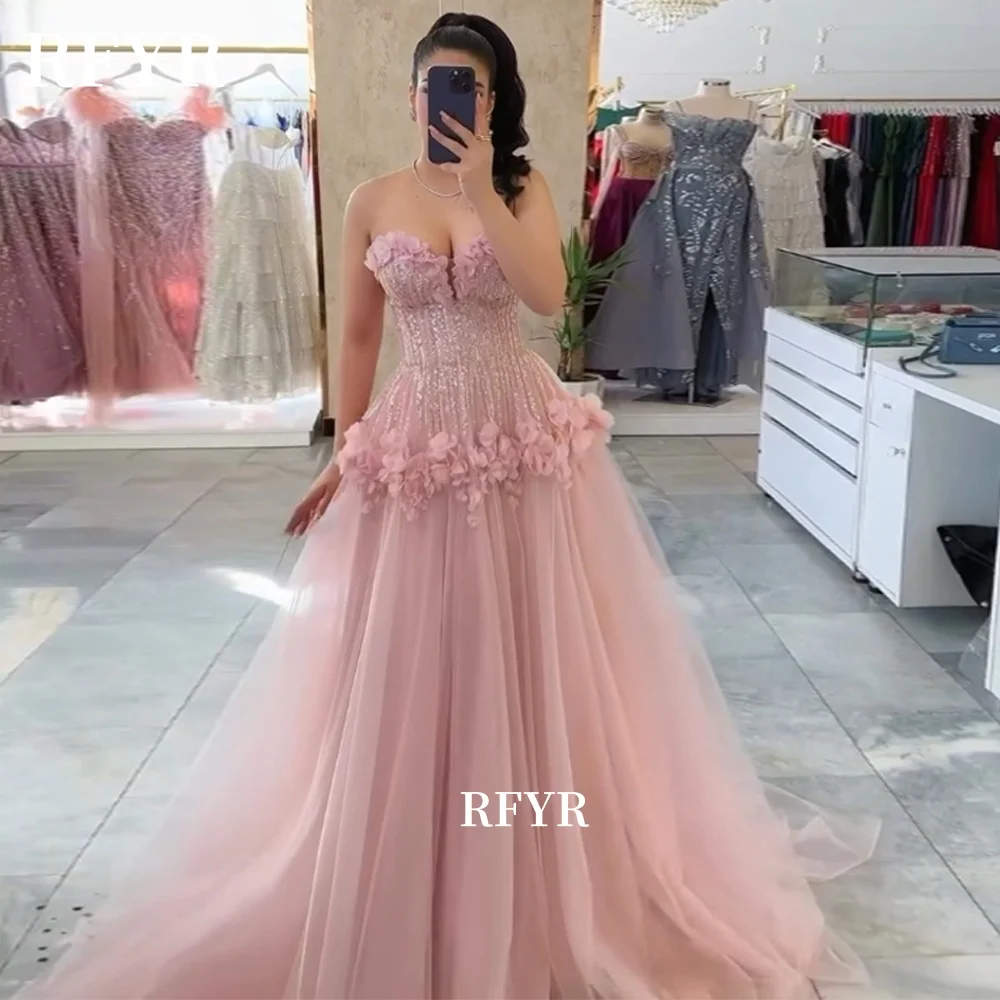 

RFYR Sweetheart Prom Dress A Line Evening Dresses Flowers Beaded Princess Gowns for Women فساتين مناسبة رسمية Customized