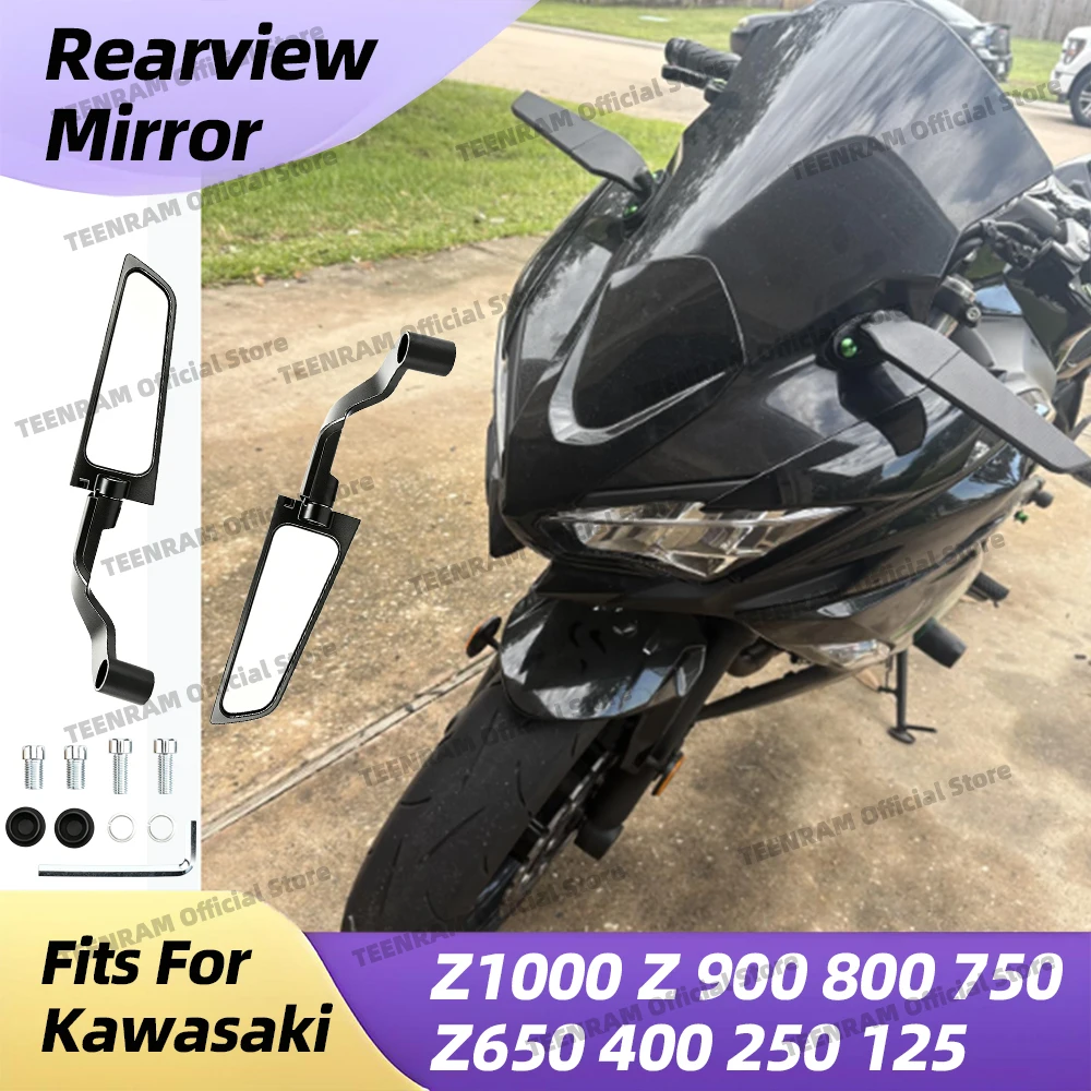 Motorcycle Side View Mirror For 2003-2024 Kawasaki Z1000 Z 900 800 750 650 400 250 125 Z125 Pro Z250SL Moto Bar Rearview Mirrors