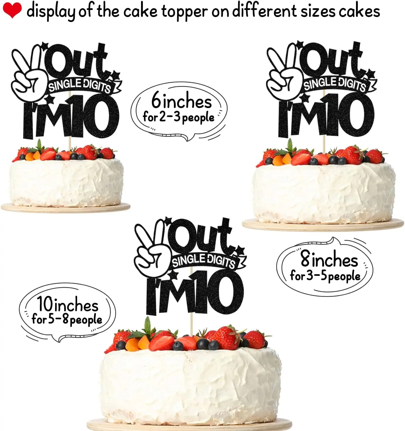 1 Pack Out Single Digits I\'m 10 Cake Topper, Double Digits 10, for Boys Girls 10th Birthday Decorations Black Glitter