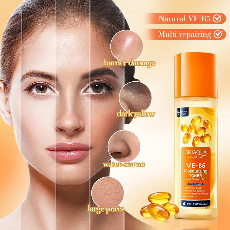 BIOAOUA Vitamin VE+B5 Moisturizing Face Toner Essence Skin Serum Lotion Care For All Skin Type Deeply Nourishing Soothing Repair