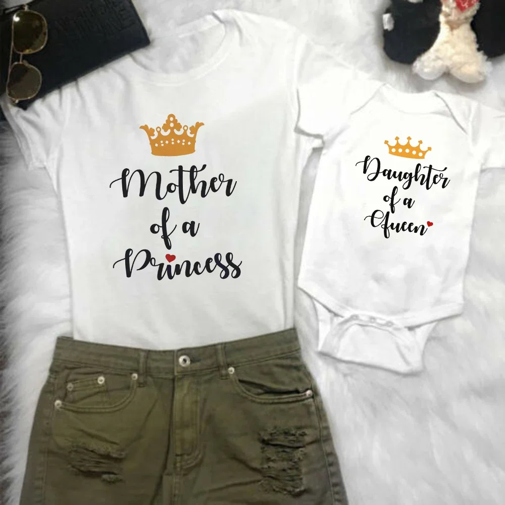 1pc Mother Daughter Women Mom Top Kids Girls Tee T Shirt Romper Clothes Outfits Family Matching Outfits Letter Pattern Type