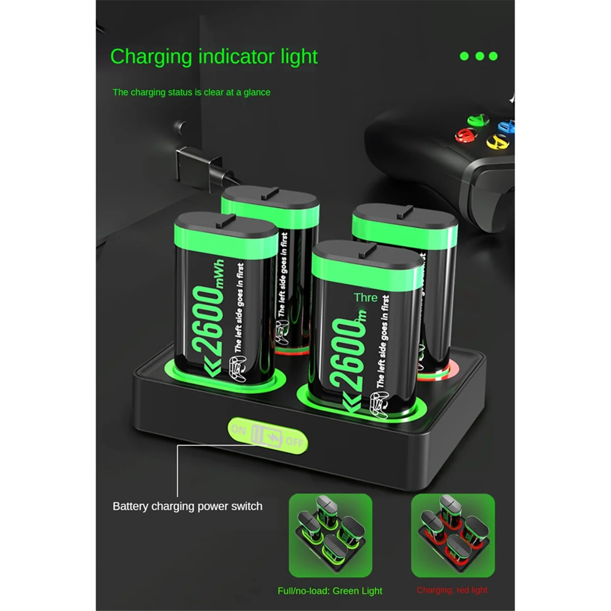 4X2600 MAh Charger for Xbox Controller Battery Pack Rechargeable Gamepads Battery for Xbox One Series S/X Controllers