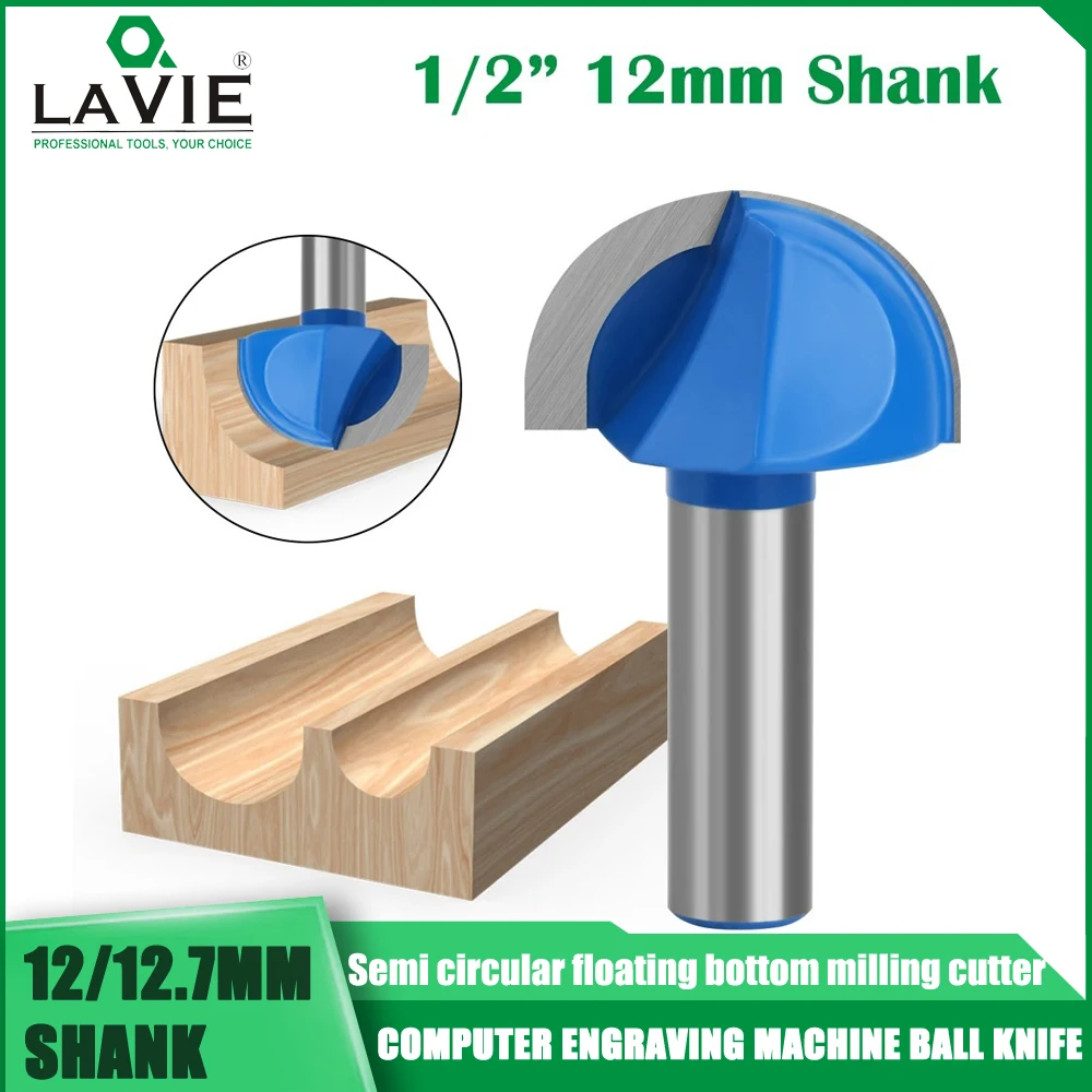 

LAVIE 1PCS 12mm 1/2 Shank Round Nose Two Flutes Router Bit Set for Woodworking Cove Box Bit Key Hole Application Milling Cutter