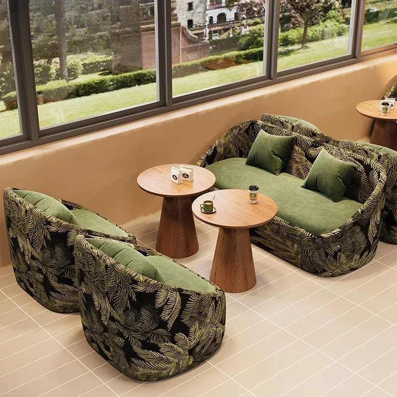 Vintage sofa chair milk tea café dining table dining chair combination Western restaurant reception leisure commercial sofa