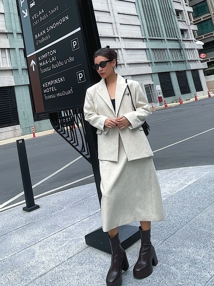 

Ограниченная серия: осенне-зимний шерстяной костюм с высокой талией, широкий силуэт, женский комплект — белый качественный рабочий костюм