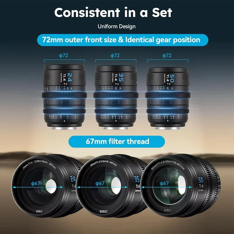 Lente de cámara SIRUI VP-1 Vision Prime T1.4 lente Cine de apertura de marco completo 24mm 35mm 50mm montaje E preinstalado con adaptadores RF/Z/L