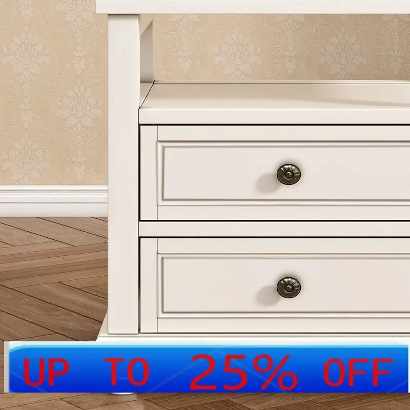 

LMM all solid wood log furniture white side cabinet bedside cream wind bedside table