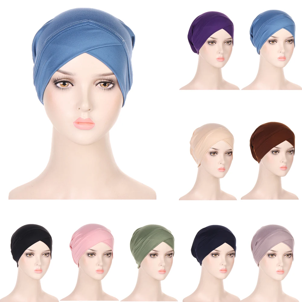 

High Quality Criss Cross Muslim Hijab Inner Hat Underscarf Pull On Islamic Scarf Turban Cap Full Headcover Women Headwrap Bonnet