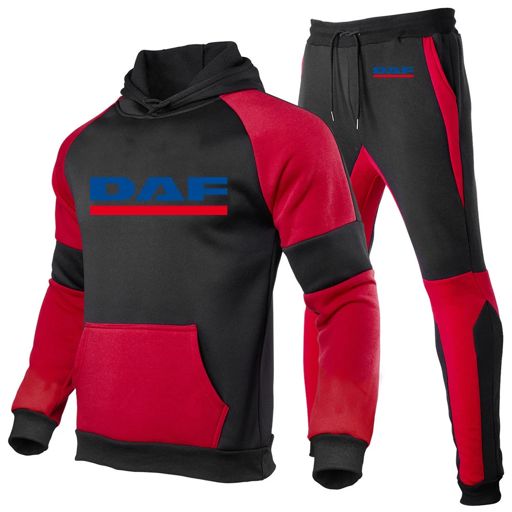 

2025 Spring And Autumn Man's Truck DAF Logo Print Custom Cotton Punk Pullover Patchwork Pocket Hoodies+Sports Long Pants Suits