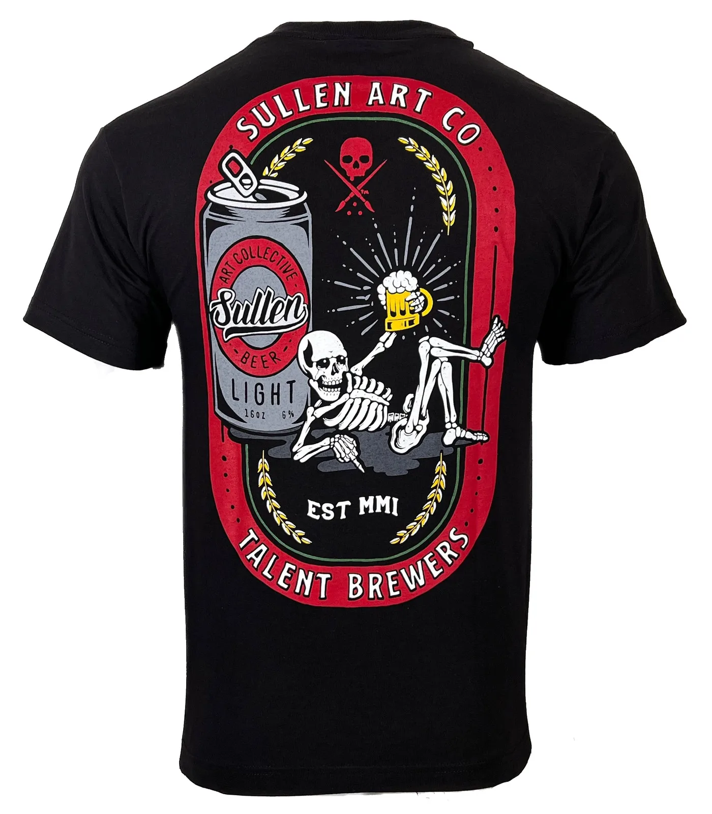 Sullen Men's T-shirt TALENT BREWERS Jet Black Tee Tattoo Skull Premium Quality