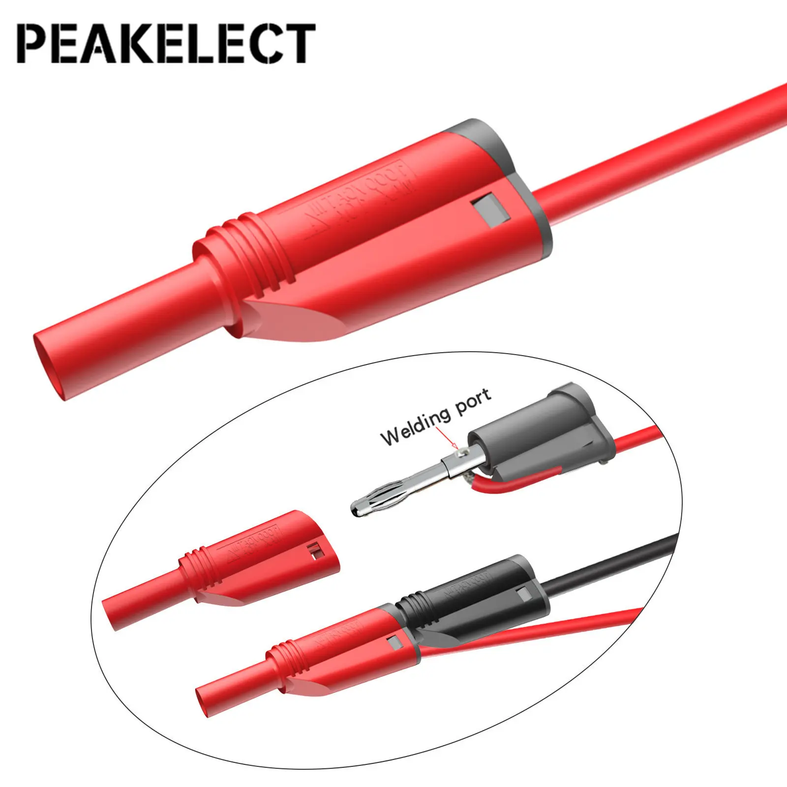 Peakelect P1050B 20PCS Stackable 4mm Banana Plug Silicone Test Lead Kit with Alligator Clip U-type Harpoon Spade Plug Test Probe