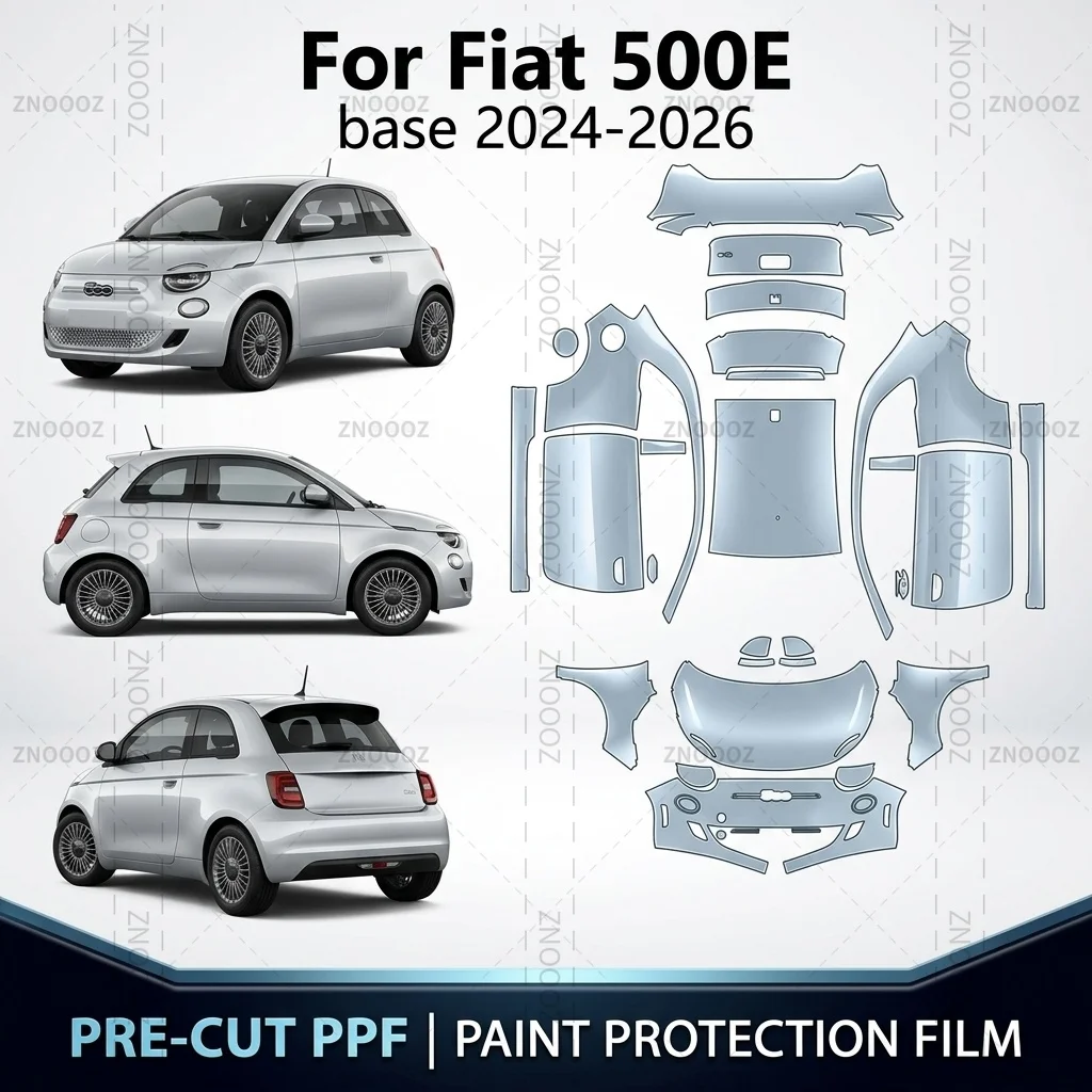 Für Fiat 500E Base 2024-2026 Vorgeschnittene PPF Lackschutzfolie 8,5mil Selbstheilende TPU Vollfahrzeug-Schutzfolie Glänzend Transparent Matt Schwarz