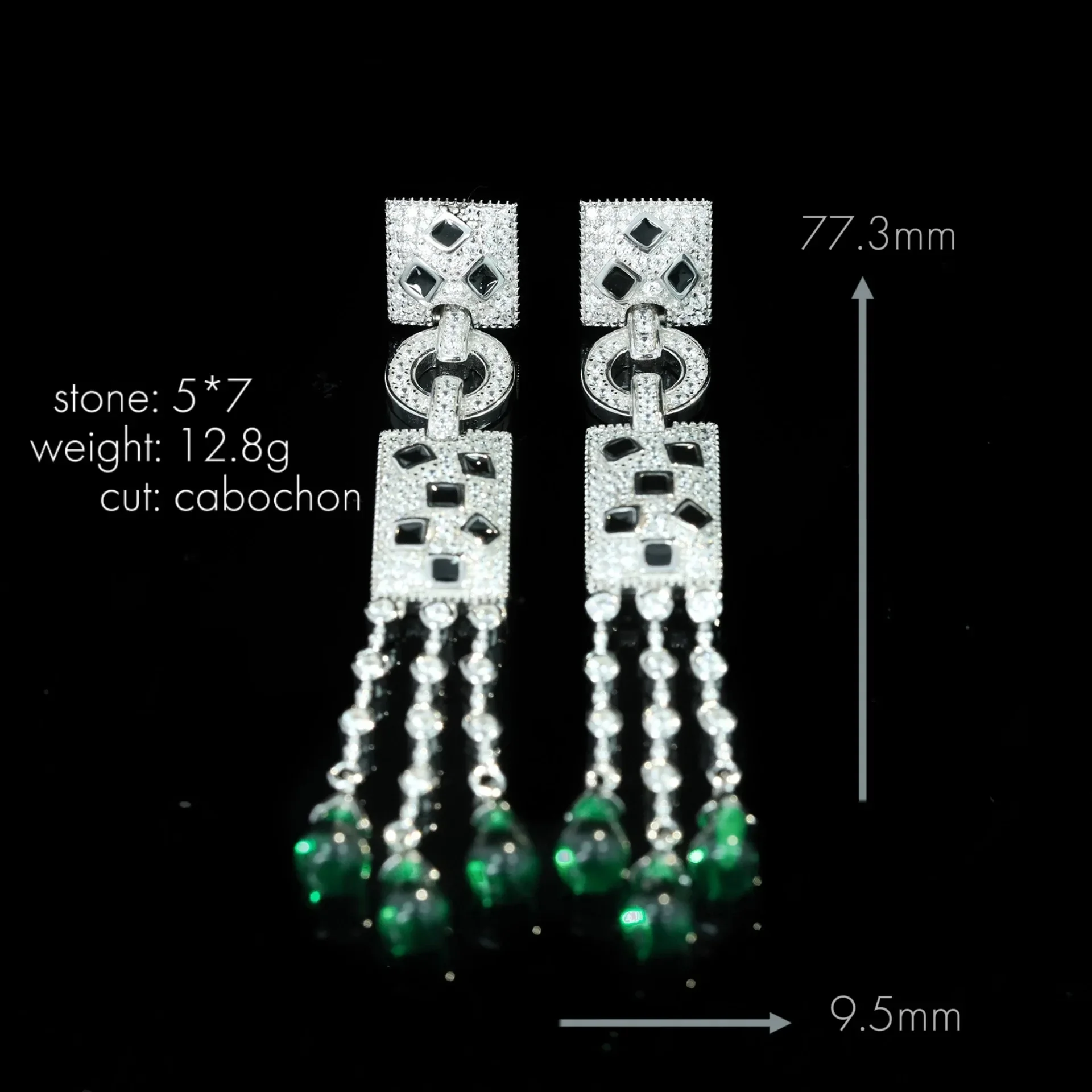 Cmajor 925 Sterling Silver Jewelry Emerald Lab Stone Jaguar Tassel Stud Earrings Gift for Women