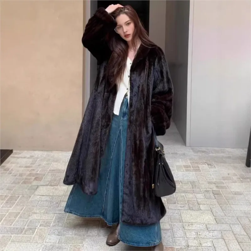 

Long new thickened overcoat fur coat for women one-piece with a collar