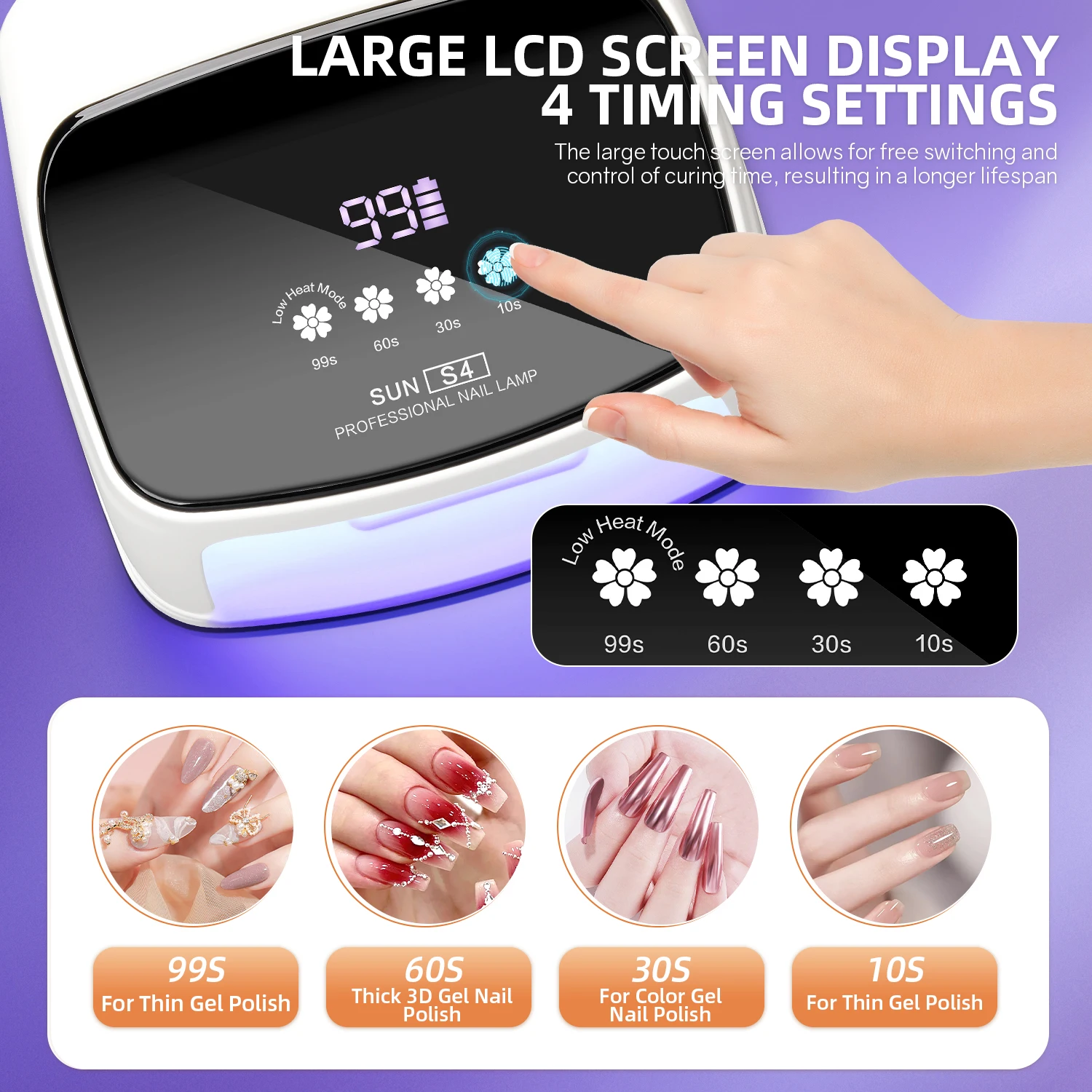 288W Professional Nail Lamp For Curing Gel Rechargeable UV LED Nail Lamp Cordless 66LEDS Nail Drying Lamp With 4 Timer Setting