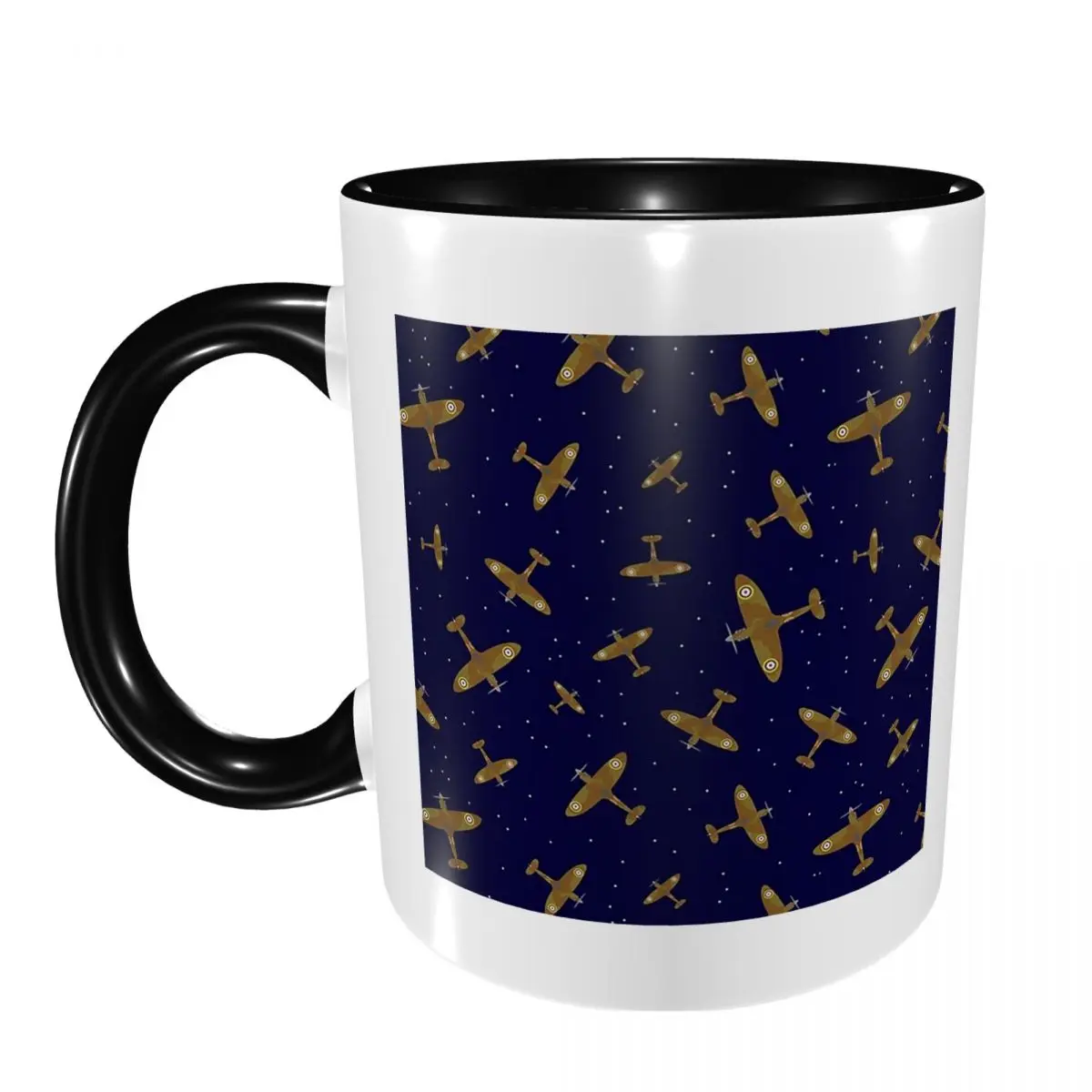 Spitfire War Planes In Flight On Navy Blue Mug Funny Ceramic Coffee Cups Tea Mugs Milk Cup Drinkware Gifts for Woman Man