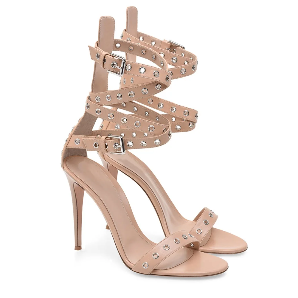

Metal Buckle Belt Leather High Heels Sexy Round Toe Thin Heel Zipper Accept Customized New Arrivals Fashion Women Modern Shoes
