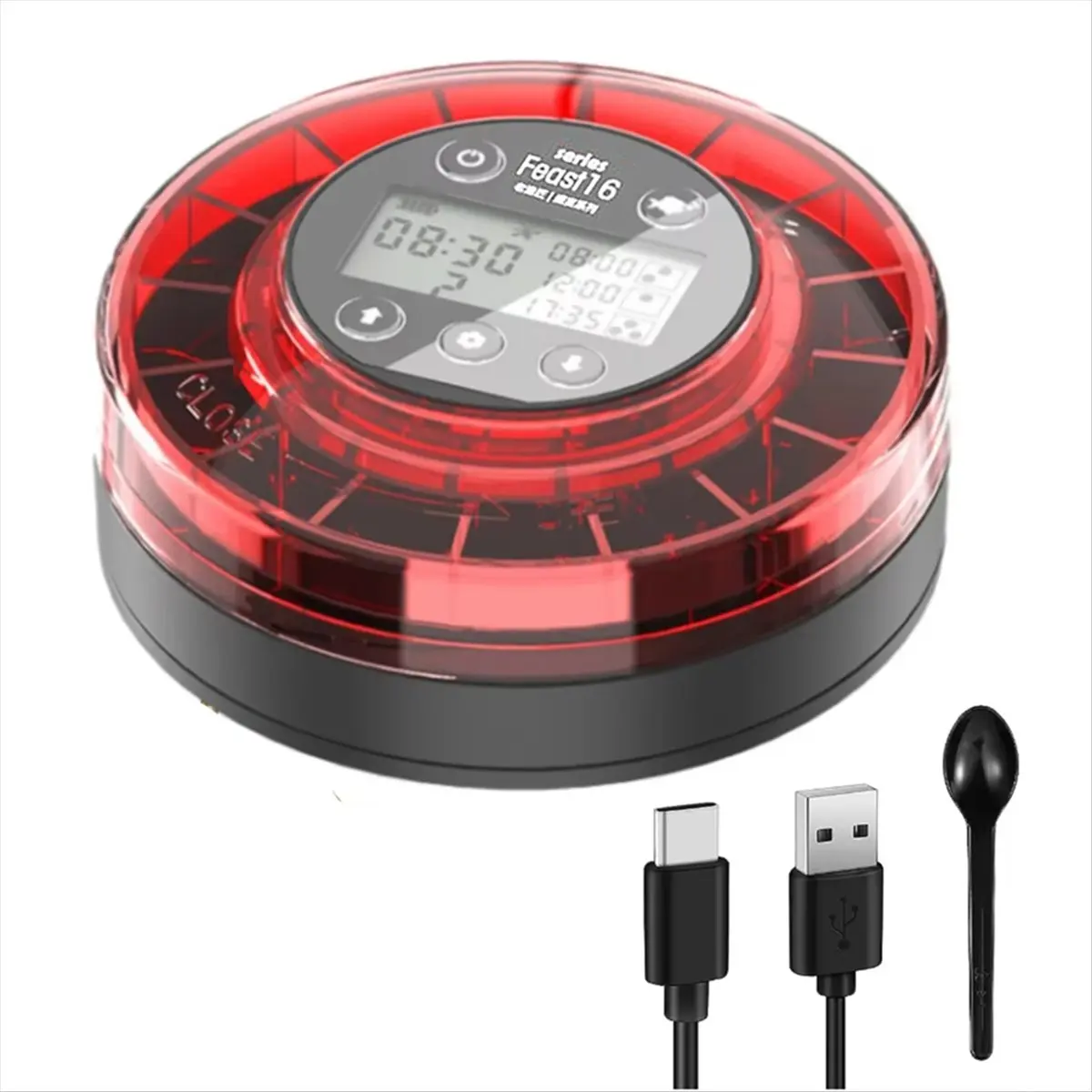 【ELEVATE LIFE】Aquarium Automatic Fish Feeder Automatic Food Dispenser with Timer Rechargeable Timer Feeder with USB Cable LCD Di