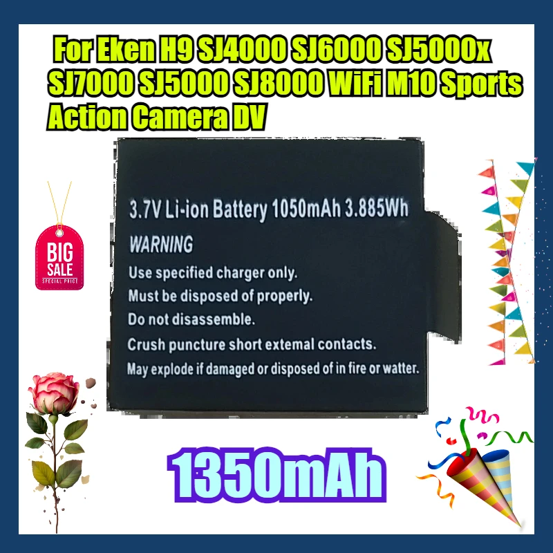 

High-Performance 1350mAh Camera Battery for Eken H9 SJ4000 SJ6000 SJ5000x SJ7000 SJ5000 SJ8000 WiFi M10 Sports Action Camera DV