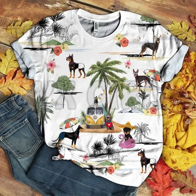 Miniature Pinscher - Hawaii Beach Retro 3D All Over Printed T Shirts Funny Dog Tee Tops shirts Unisex Tshirt