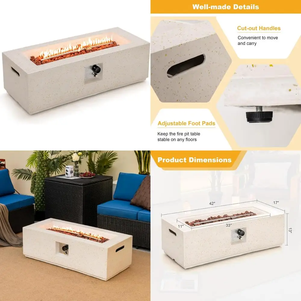 

42" Rectangle Propane Gas Fire Pit Table with 50,000 BTU, Auto-Ignition, and Stainless Steel Burner