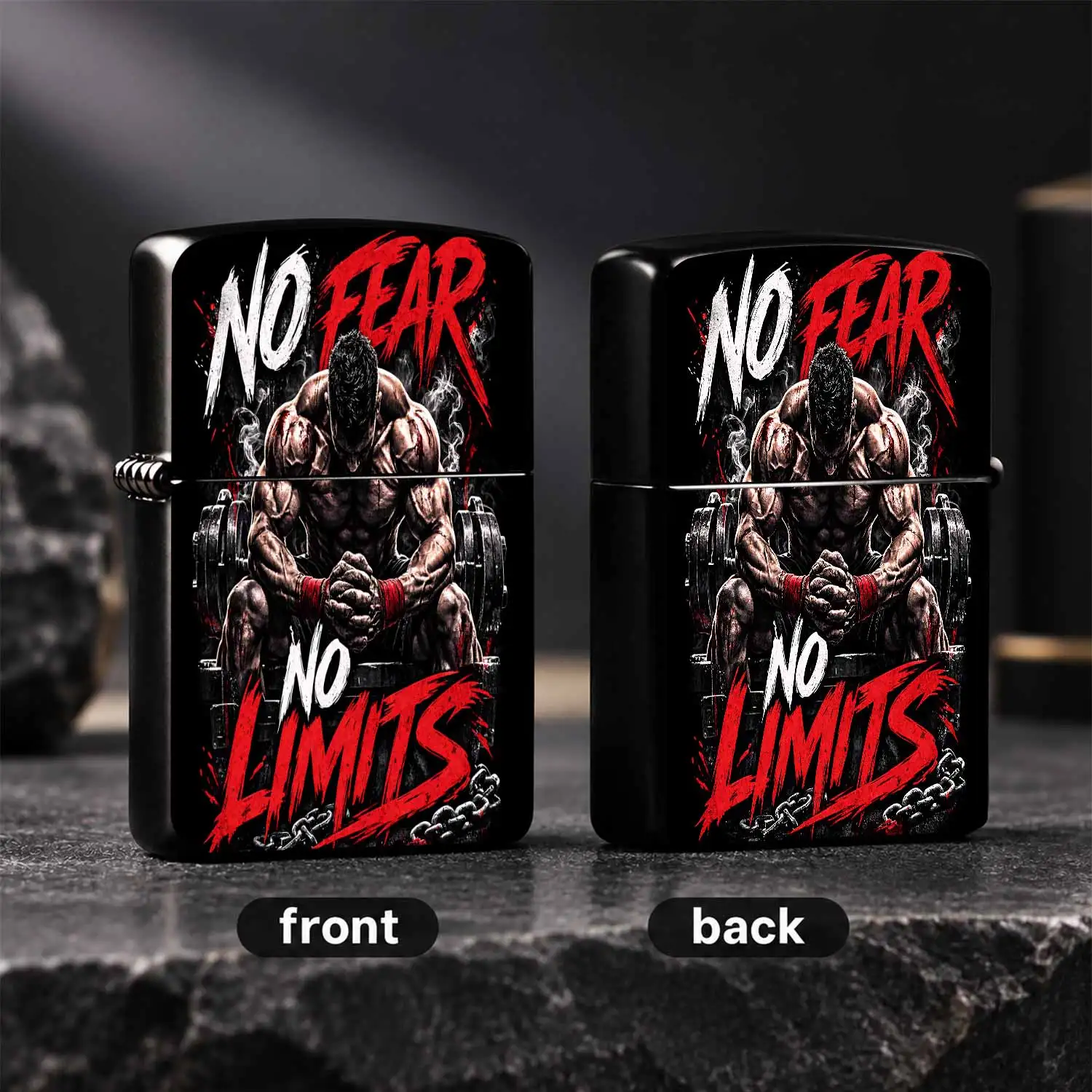 No Fear No Limits Motivational Lighter, Bold Gym Inspired Art Design, Portable Stylish Accessory for Daily Commute Outdoor Trips, Thoughtful Unique Gift for Fitness Enthusiasts, Durable Eye Catching Carry Along Item for  Humorous and intere