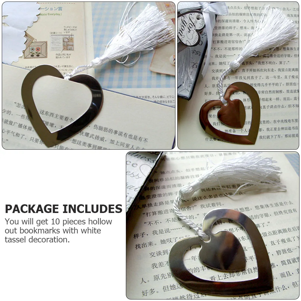 

10 Pcs Metal Bookmark Bookmarks Gifts Hollow Tassel Page Marker Silver Bookmarker with Pendant