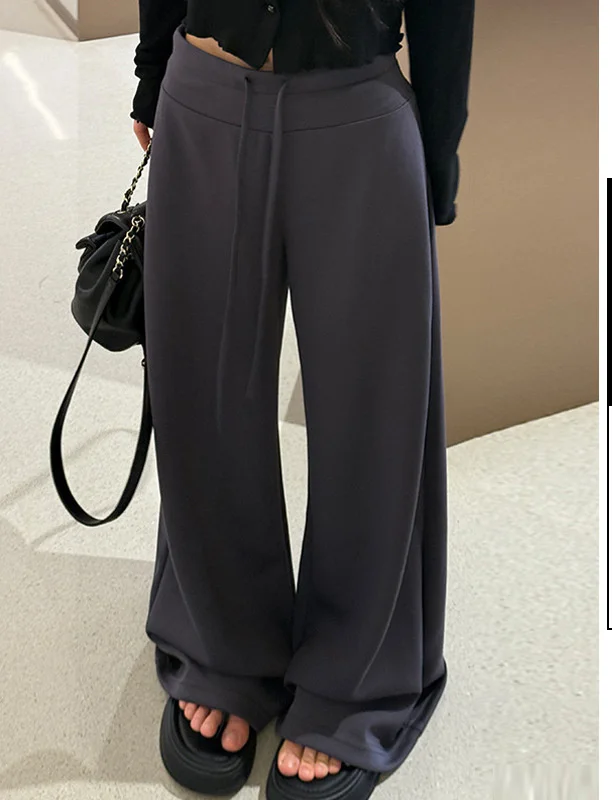 กางเกงขากว้างสำหรับผู้หญิงตัวเล็ก สไตล์มินิมอลอ่อนโยนสำหรับฤดูใบไม้ผลิ ทรงหลวม สไตล์นักศึกษา ผ้าโมดอลระบายอากาศ จับจีบแบบเรโทร