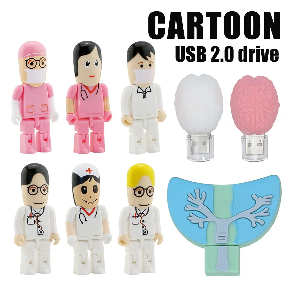 Cartoon Doctor USB Flash Drive 128GB Nurse Cle USB2.0 Pendrive 32GB 64GB Memory Stick Pen Drive 4GB 8GB 16GB Memoria U Disk gift