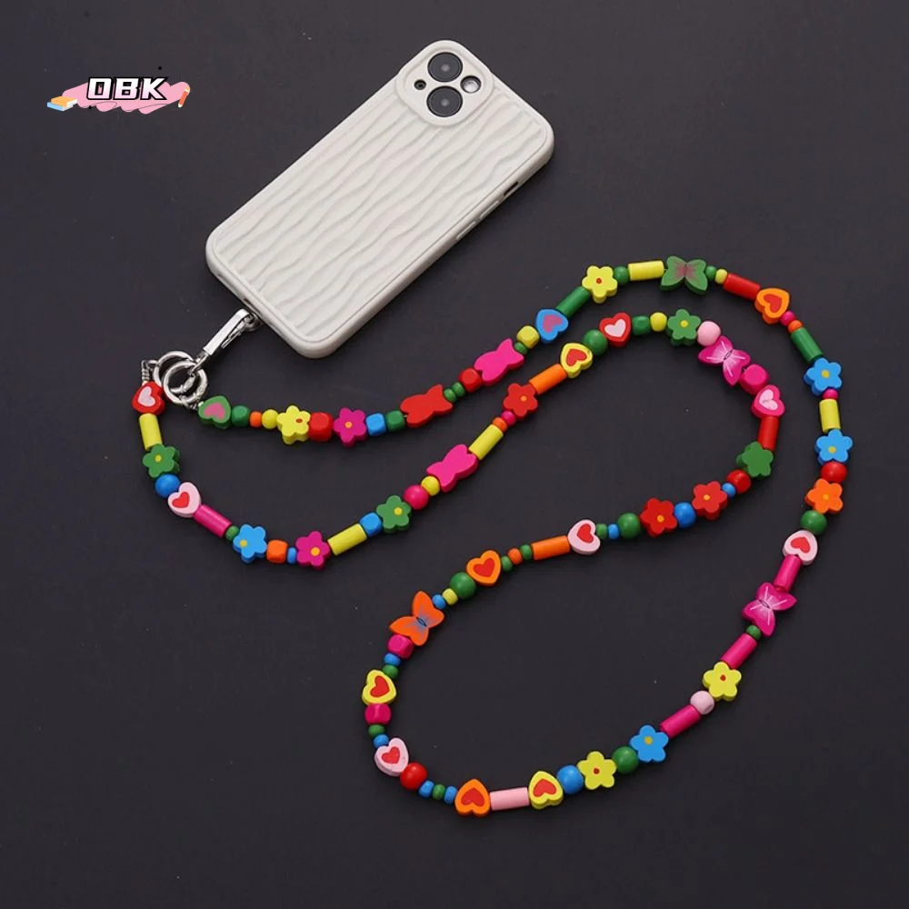 

Универсальный ремешок для телефона через плечо с бусинами, цветочный, в конфетных тонах, длинный милый шнурок-ремешок для телефона на шею, с патчем