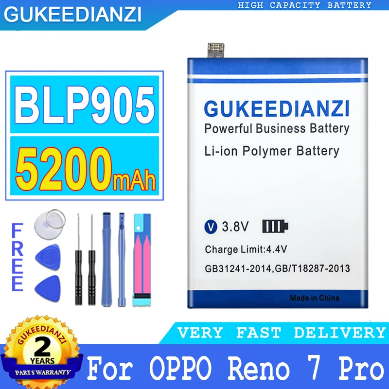 

5200mAh GUKEEDIANZI Battery BLP905 For OPPO Reno 7 Pro 7pro Big Power Bateria