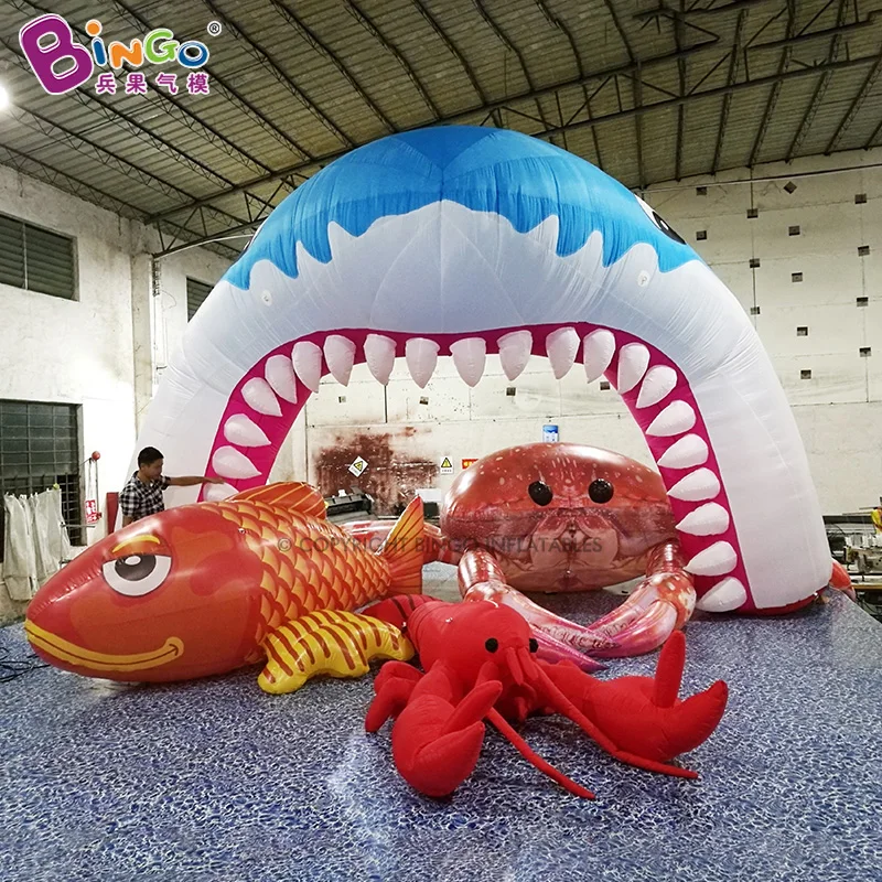 거대한 풍선 상어 입 아치 대형 물고기 게 랍스터 풍선 만화 바다 테마 소품 장식