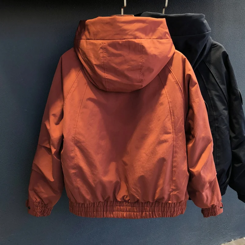 

Winter New Men's Plush Thick Down Coat Versatile Fashion Simple and Casual Solid Color Hooded Pocket Coat