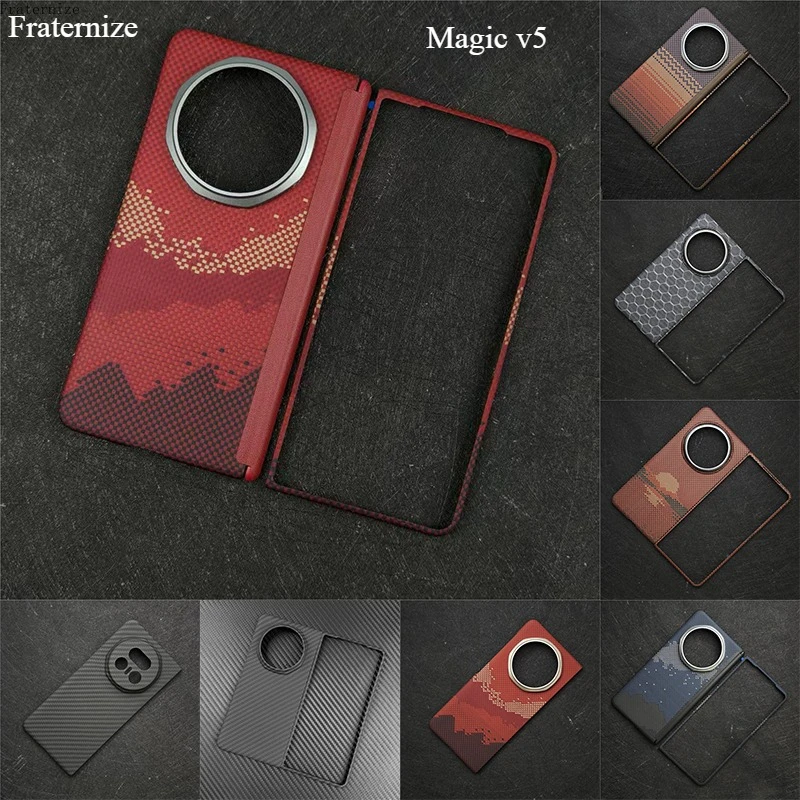 

Magnetic Case for Honor magic v5 Genuine Carbon Fabric Fiber Aramid Case Folding Central Axis Protective Shell ForMagsafe