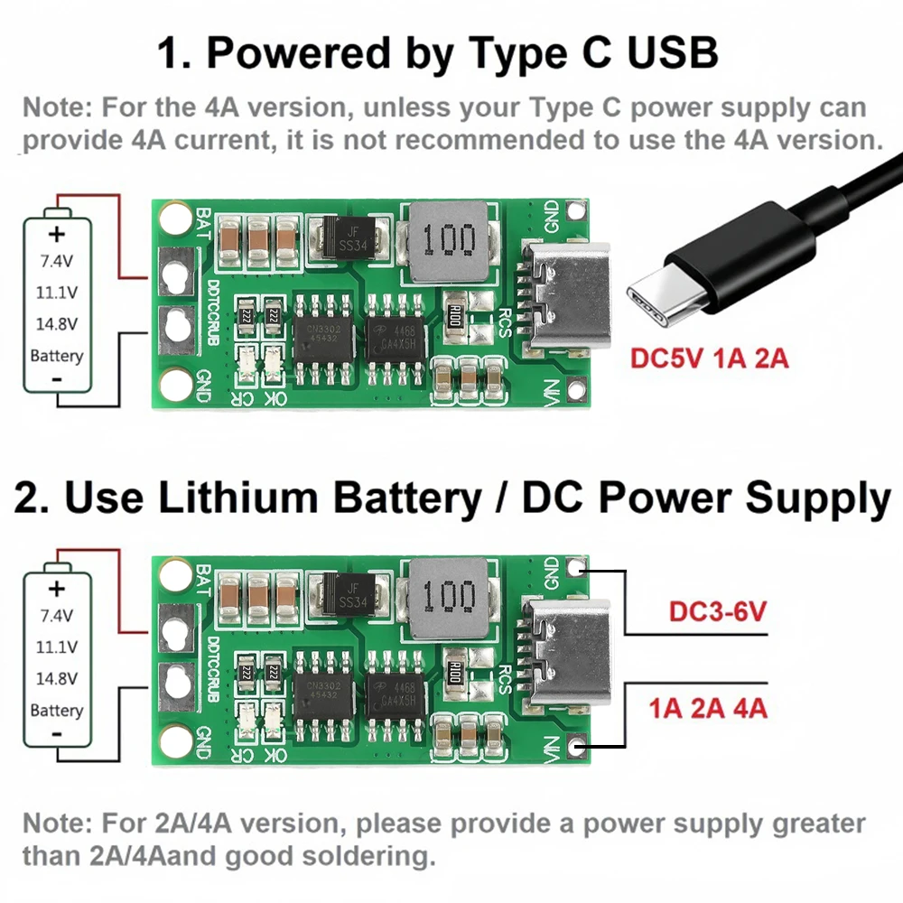 2S 3S 4S 8.4V 12.6V 16.8V LiPo Battery Charger Battery Board TypeC Boost Module For lithium polymer mobile power supply DC 3-6V