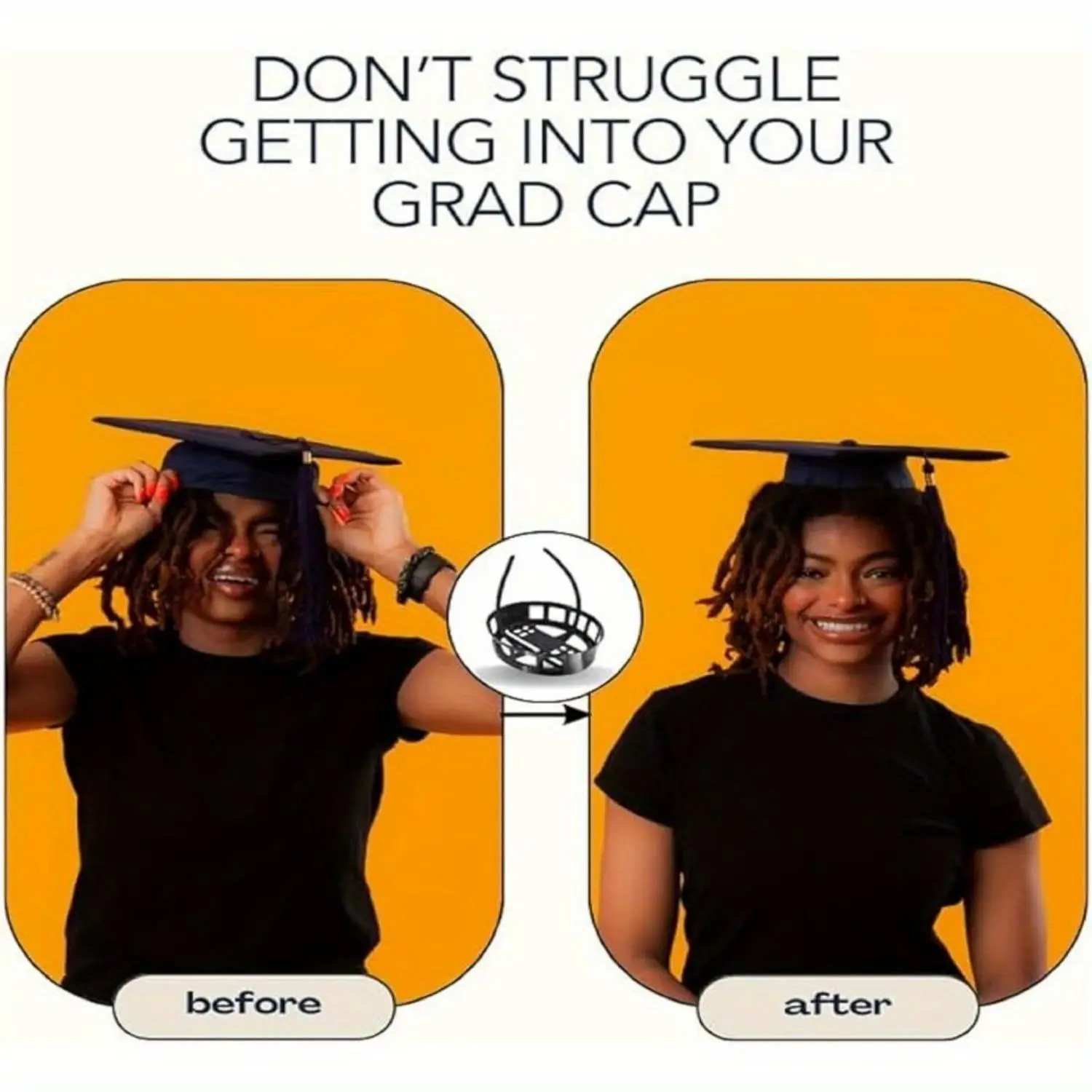 Secures Your Graduation Cap, No Need to Change or Cut Your Hair, Wear Your Hair in Any Style (black)