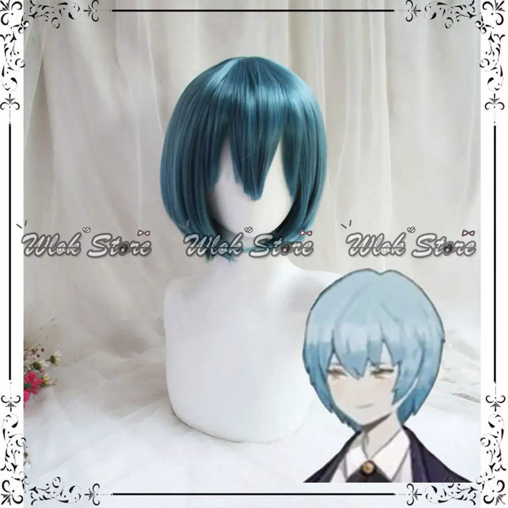 Anime Game Bibliotheek Van Ruina Angela Cosplay Pruik Blauw Kort Haar Mannen Vrouw Halloween Party Carnaval Rollenspel Props Synthetische Pruiken