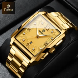 BINBOND Top Luxury Square Fashion Men Watches Square Quartz Stainless Steel Waterproof Sport Automatic Date Business Men Watches