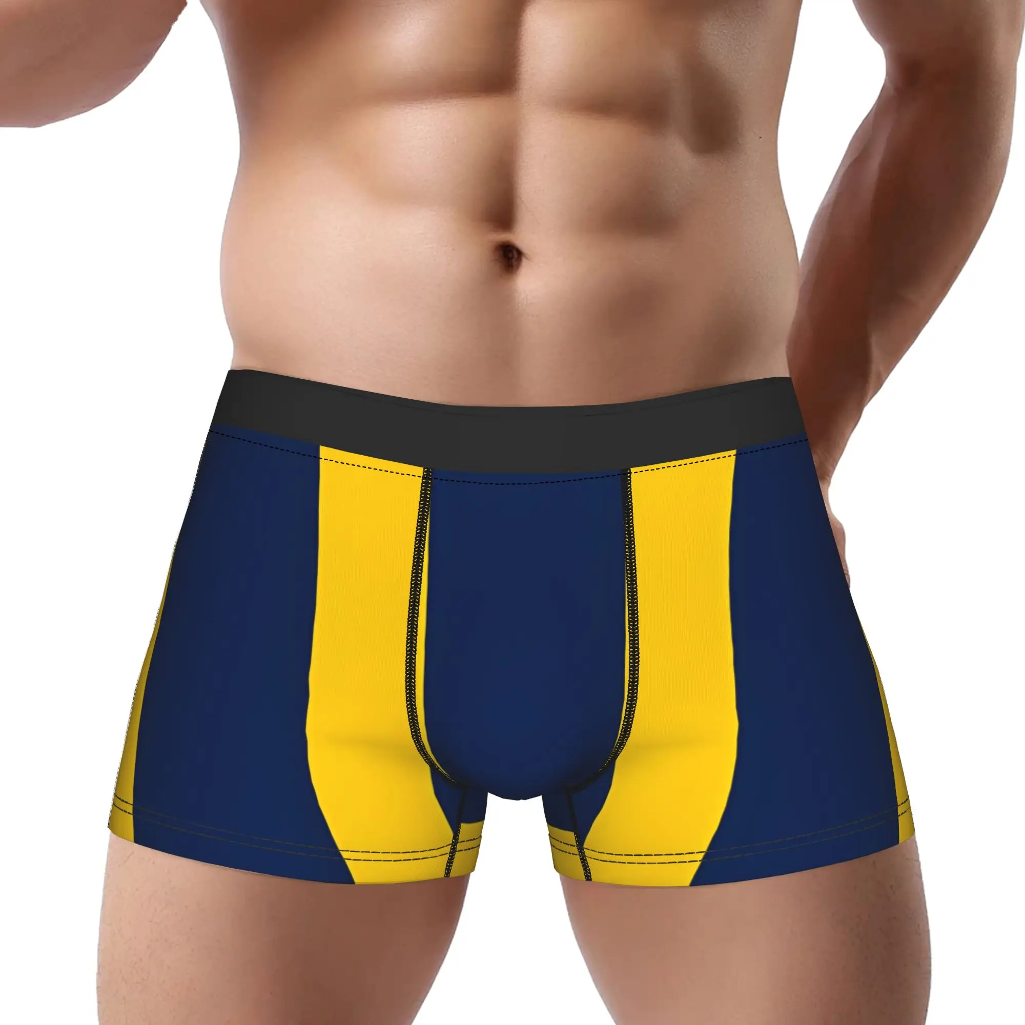 1piece  Yellow Vertical Stripe Pattern On A Navy Blue Background Underpants Breathbale Panties Male Underwear Ventilate Shorts