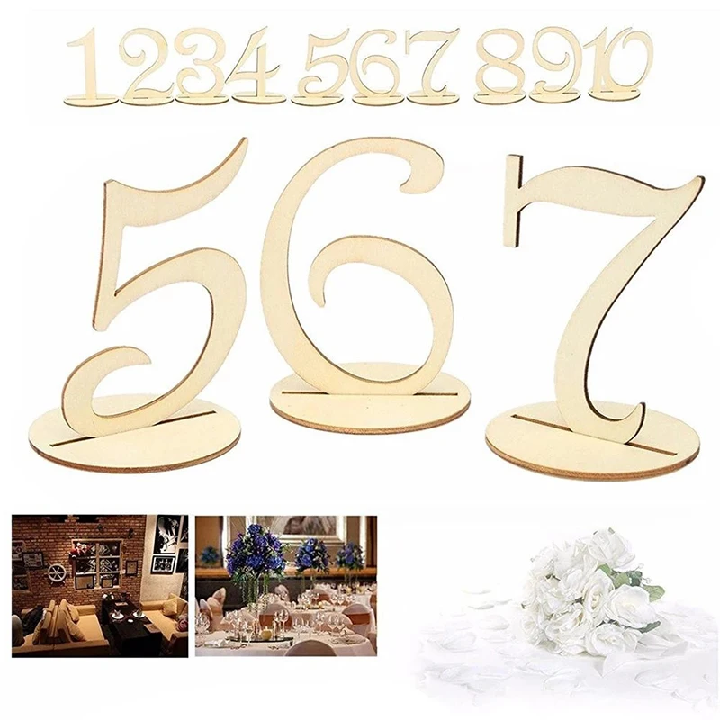 Tischnummern für Hochzeiten, elegante Tischnummern aus Holz für Hochzeitsempfang 1–20 mit Sockel für Dekoration, Party-Tischarrangements – Detail 1