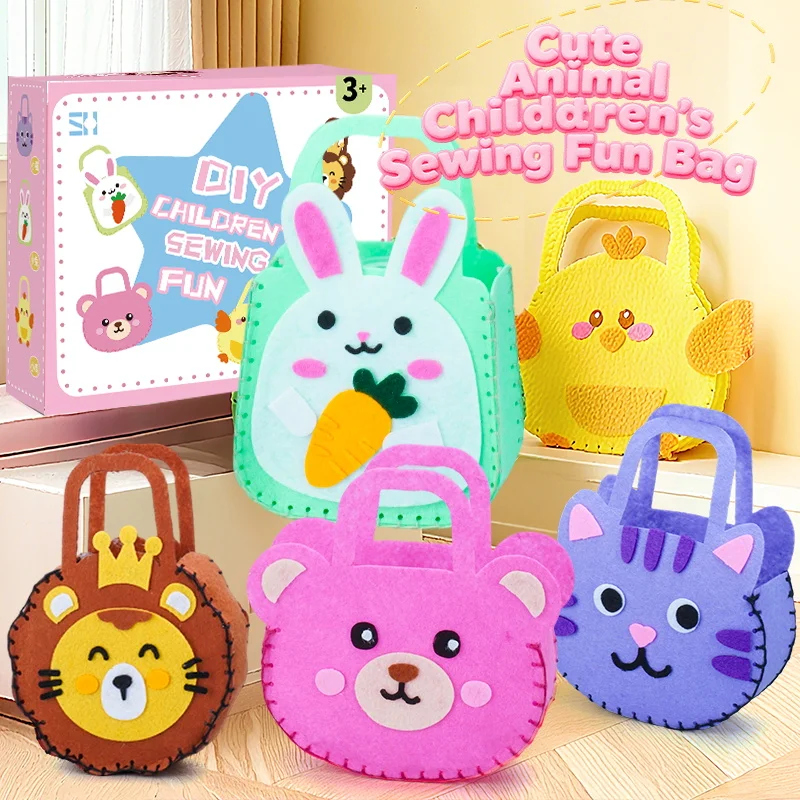 DIY Sewing Handmade Bag Toys for Kids, Material Weaving Sewing Kits Non-woven Handicraft Gifts for Girls
