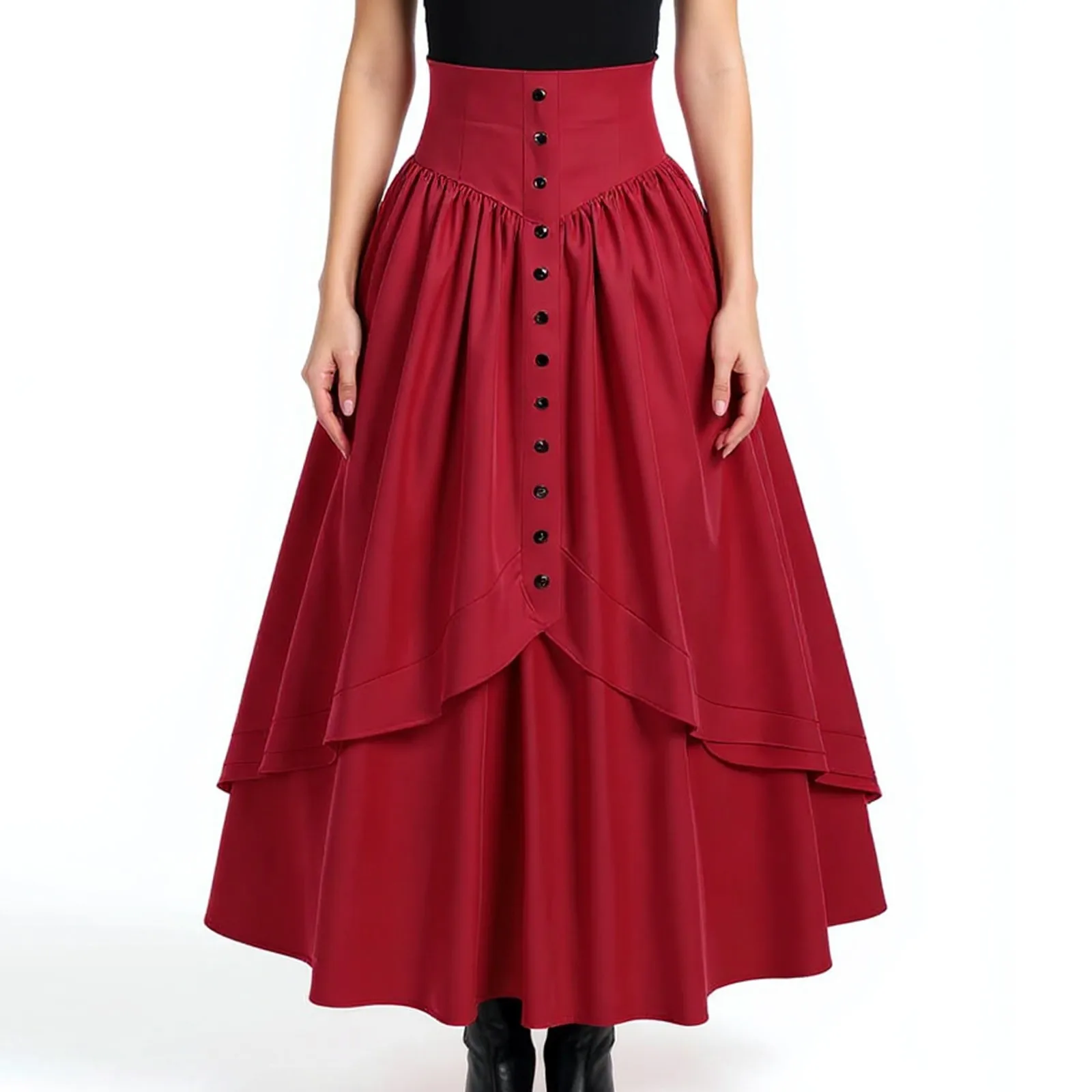 

Women Vintage Maxi Skirt Medieval Retro High Waist A Line Victorian Long Skirt Steampunk Gothic Ruffled Hem Pleated Party Skirts