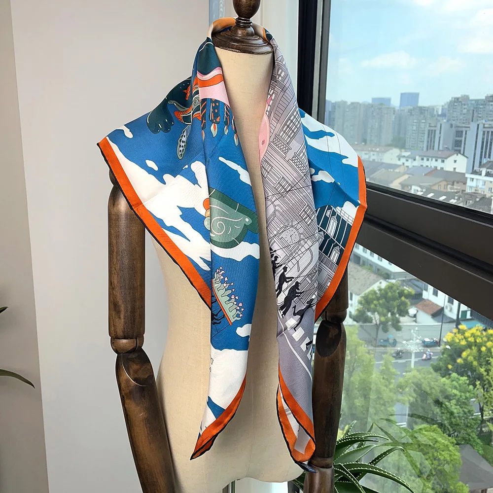 2025 Silk Square Scarf for Bag Luxury Designer Handrolled Edge Shawls Bandanas Hijab Scarves for Ladies Foulard Christmas Gift