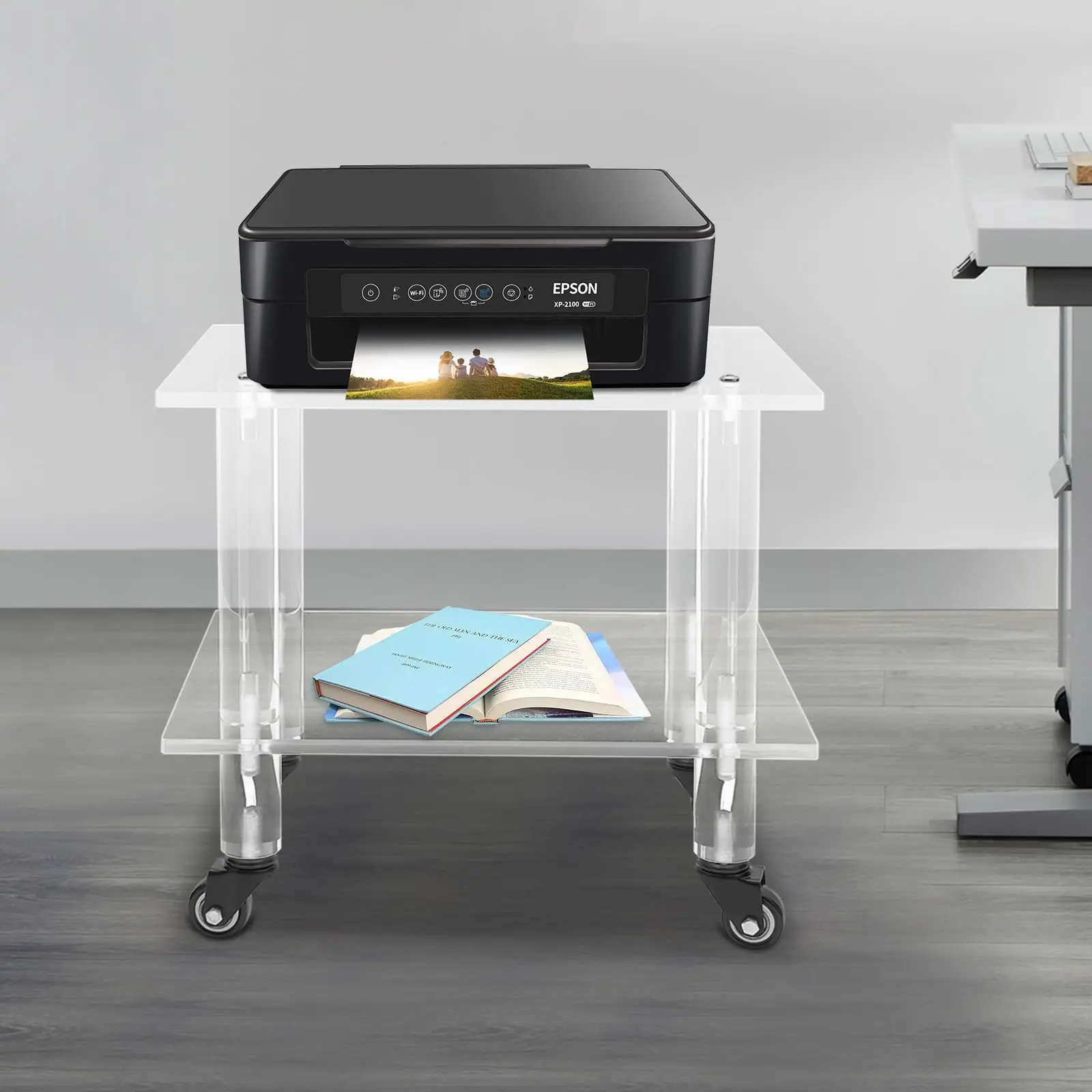 2-уровневая прозрачная офисная тележка на колесиках, подставка для мобильного принтера под столовую стойку для хранения тележки для принтеров, для хранения копировальной бумаги, Fa