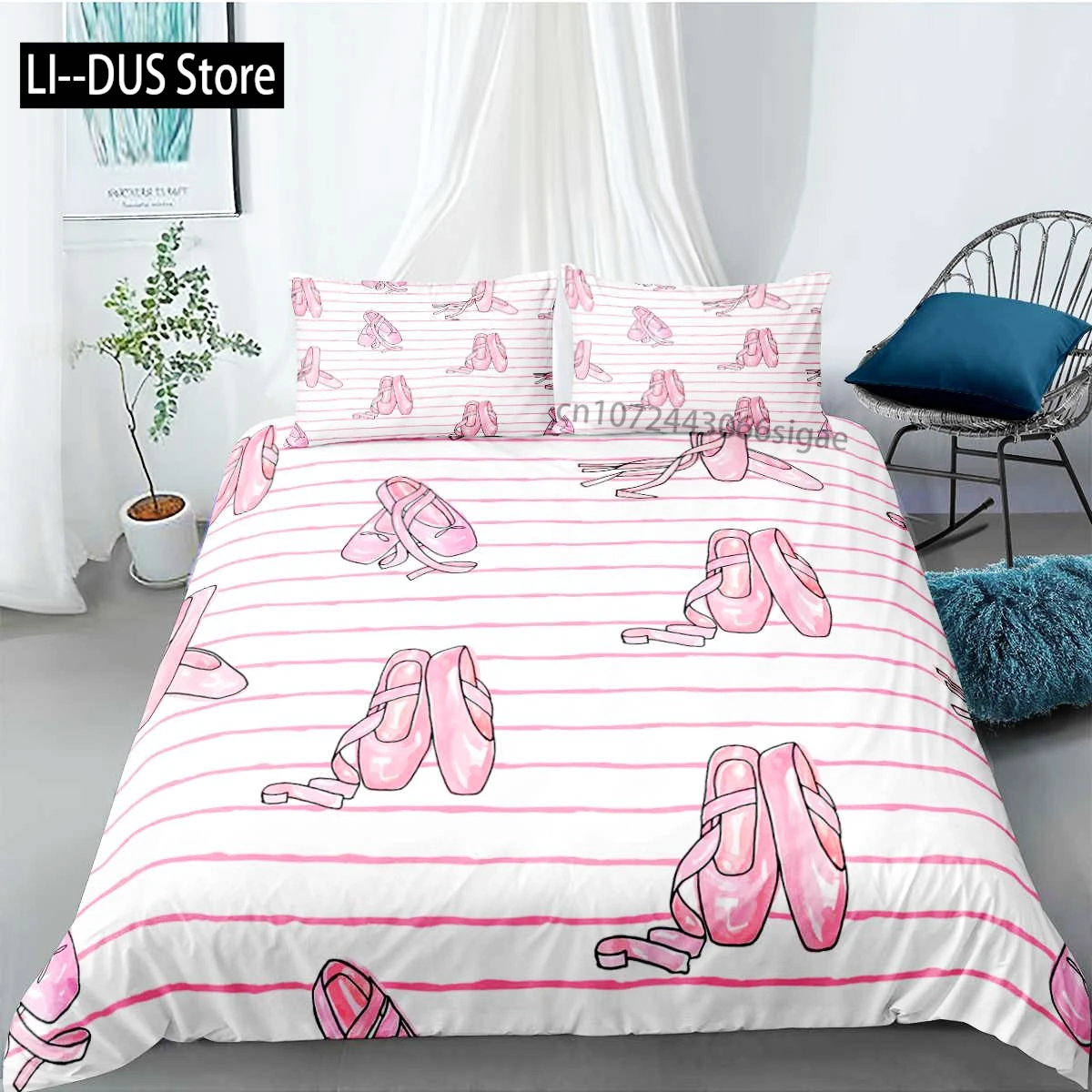 

Ballet Duvet Cover Set King Microfiber Ballet Accessory Shoes Dress Bedding Set For Girls Rose Leaves Summer Style Quilt Cover