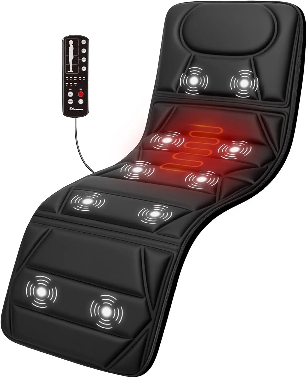 Snailax Massage Mat with Heat, Back Massage Pad for Bed, Chair, 10 Motors Vibrating Massage Mattress Pad with 2 Heating Pads for