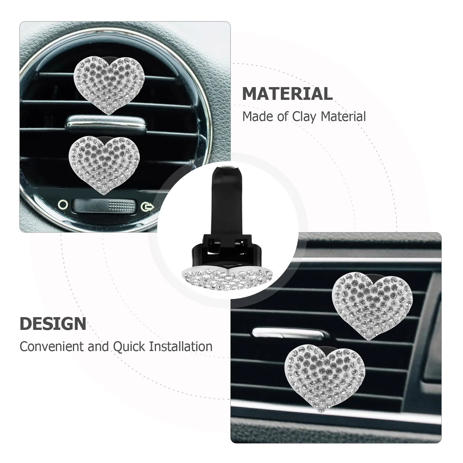

2pcs Air Freshener Vent Clip Heart-Shaped Rhinestone Auto Vent Clips Cute Car Accessories For Women Car Interior Aroma
