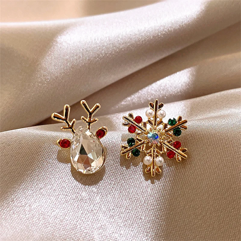 GANPUP Weihnachts-Schneeflocken-Rentier-Ohrstecker mit glänzendem Zirkon für Damen, modischer neuer Schmuck, Geschenk für Party, серьги женские – Detail 6