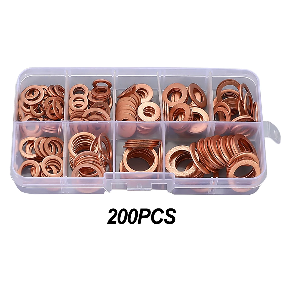 200 Pieces Copper Crush Washer Seal O-Ring Gasket Kit Oil Plug Sealing Ring For Engine Drain Plugs Automobiles Marine Hardware