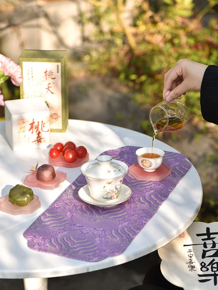 

2025 New Premium Small Purple Song Jin Tea Ceremony Table Top Dry Tea Brewing Aosphere Setting Cup Mat Tea Tray for Tea Room